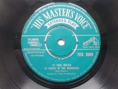 Sons Of The Pioneers: "Cool Water". HMV 7EG 8069. 1955. Tracks from 1940's. EP.