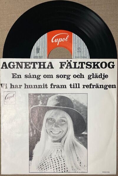 RARE AGNETHA FALTSKOG 1973 SWEDISH PS 7" SINGLE EN SANG OMSORG OCH GLADJE