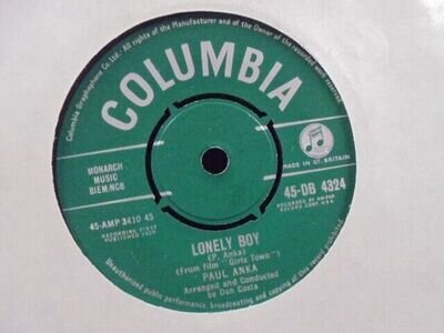 PAUL ANKA " LONELY BOY " Or.UK GREEN COLUMBIA EX+ COND.