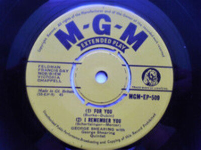 George Shearing For You EP MGM MGMEP509 EX 1950s For You