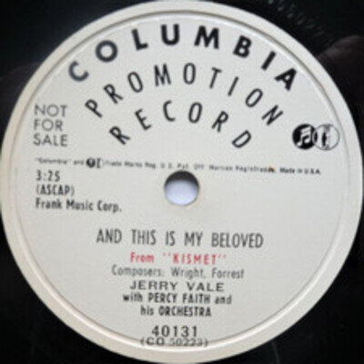 Jerry Vale And This Is My Beloved 78 Columbia 40131 EX 1950 10" 78rpm, promo, US