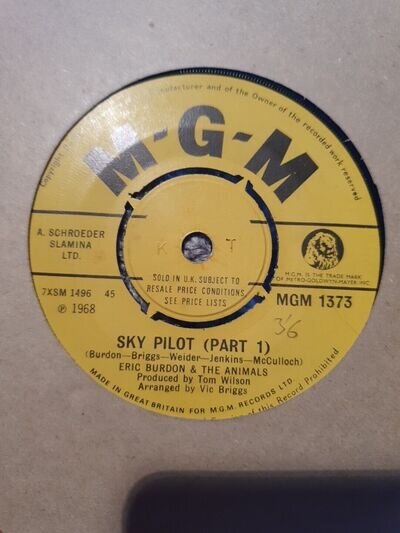 ERIC BURDON AND THE ANIMALS: Sky Pilot 45 7" Vinyl 1968