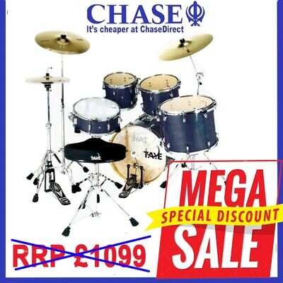Drum Kit 5 Piece TAYE Pro X Stage 22" Bass Drums + Hardware Set Blue Satin -;--
