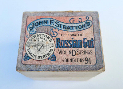 Violin D Strings 91 Russian Gut JOHN F STRATTON c1890s Antique 13 Strings w Box