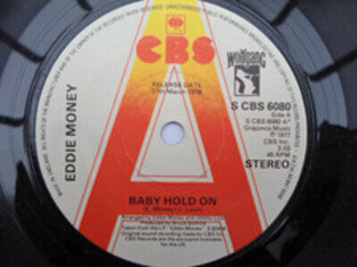 Eddie Money Baby Hold On 7" CBS SCBS6080 EX 1977 demo, Baby Hold On/Save A Littl