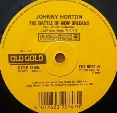 JOHNNY HORTON-BATTLE OF NEW ORLEANS+S.JACKSON-WATERLOO-7" VINYL 45-O.G.--V/G+