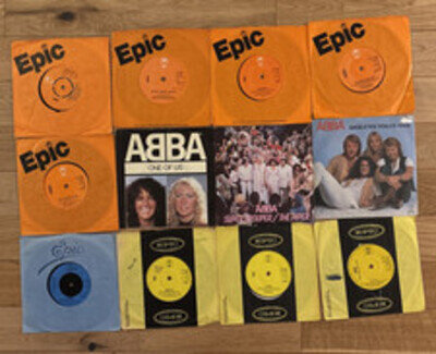 12 ABBA 7” Vinyl Single Records. All Listed.