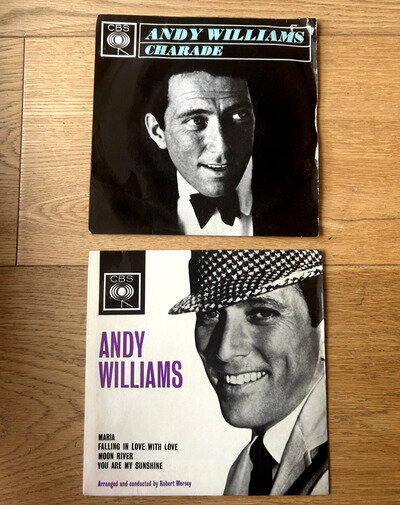 ANDY WILLIAMS - 2 EPs CHARADE & MARIA, MOON RIVER, I LEFT MY HEART ETC GOOD COND