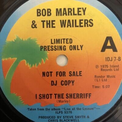 BOB MARLEY & WAILERS TRENCHTOWN ROCK-I SHOT THE SHERIFF PROMO EX:EX VINYL SINGLE