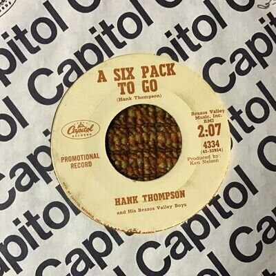 45 RPM hank Thompson CAPITOL DJ 4334 A Six Pack to Go VG+