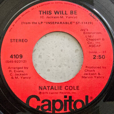 Natalie Cole (e) This Will Be / Joey - 1975 US Import 7"