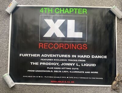 VINTAGE HUGE XL RECORDINGS 4TH CHAPTER POSTER 1993 PRODIGY, LIQUID ETC SCARCE