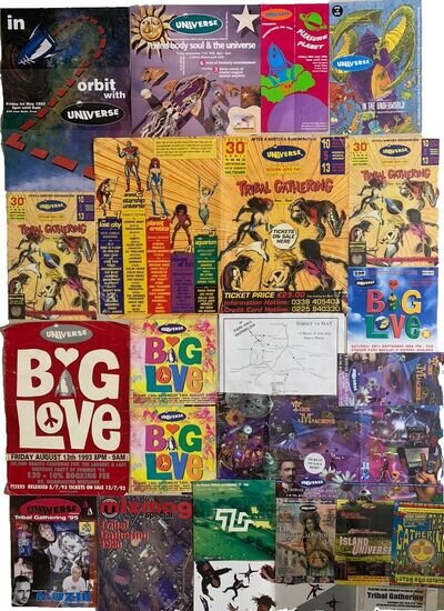 Universe - Tribal Gathering Xs 19 Flyers 3 Mega Rare Posters 1992 - 1998