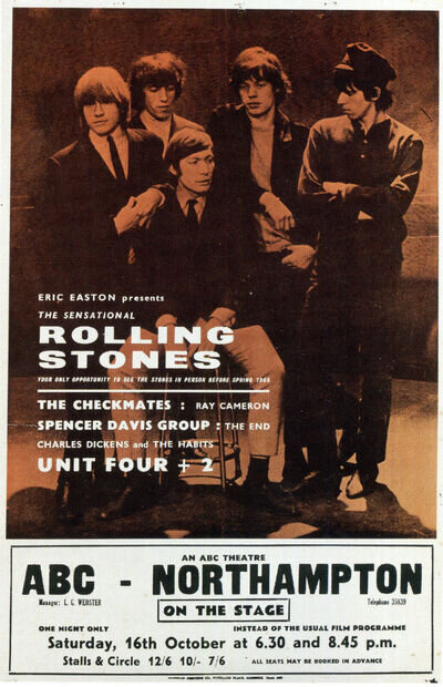 THE ROLLING STONES Concert Window Poster - ABC, Northampton 1965 10"x6" reprint