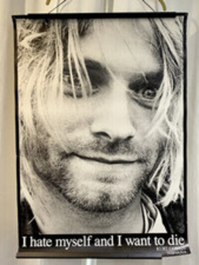 Rare Kurt Cobain Nirvana Poster - Vintage 1993 - I Hate Myself And Want To Die