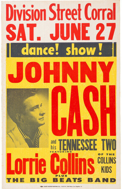 JOHNNY CASH Concert Window Poster - Portland, Oregon 1959 - reprint
