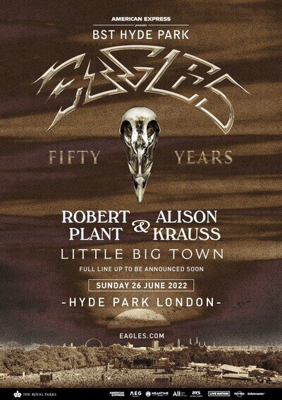EAGLES / ROBERT PLANT & ALISON KRAUSS "50 YEARS" 2022 LONDON, UK CONCERT POSTER