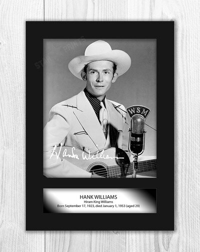 Hank Williams A4 reproduction autograph photograph poster. Choice of frame.