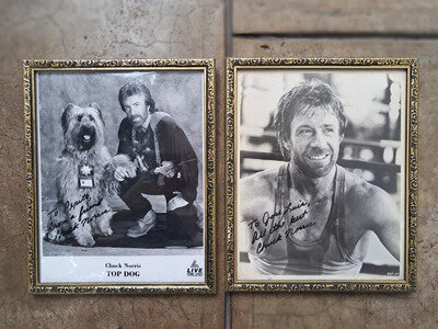CHUCK NORRIS AUTOGRAPH SET OF TWO FRAMED AND AUTOGRAPHED PHOTOS