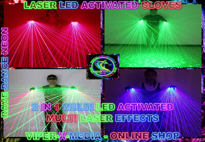 LASER LED GLOVES RED/GREEN/BLUE MULTI EFFECT LASERS NIGHTCLUB - RAVE/DANCE/NEON