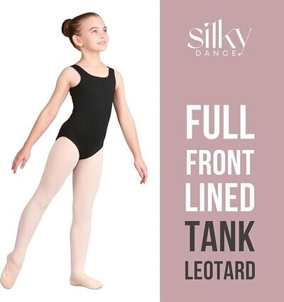 Silky Dance fully front lined tank leotard for kids and adults in black