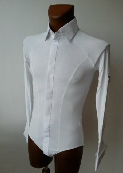 MENS STRETCH DANCE SHIRT BUILT ON SHORTS WHITE FOR BALLROOM DANCE, ICE SKATING
