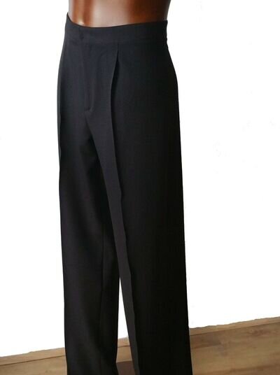 MENS BALLROOM DANCE TROUSERS WITH PLEATS. NO POCKETS. BLACK STRETCH