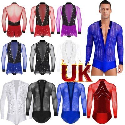 Men's Dance Unitard Ballroom Modern Latin Velvet Patchwork Bodysuit Dancewear