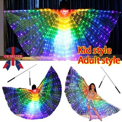 Colorful LED Wings Light Up Butterfly Cape Belly Dress Costumes For Adult Kids~