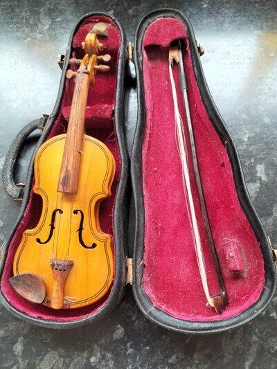 Miniature Wood Violin, Bow And Case