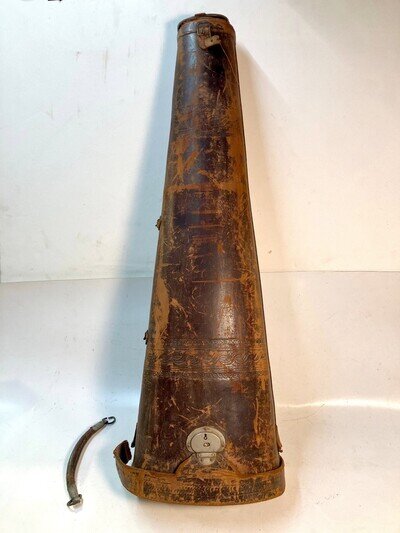 Rare Antique Violin Case Embossed Leather Conical Shape