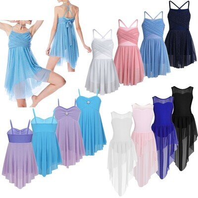 UK Girls Performing Mesh Tutus Ballet Lyrical Modern Dance Dress Gym Costumes