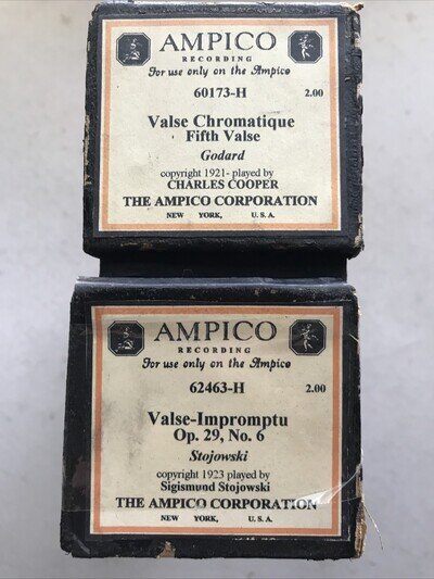 2 x AMPICO PIANO ROLLS 60173 Valse Chromatique 62463 Valse Impromptu