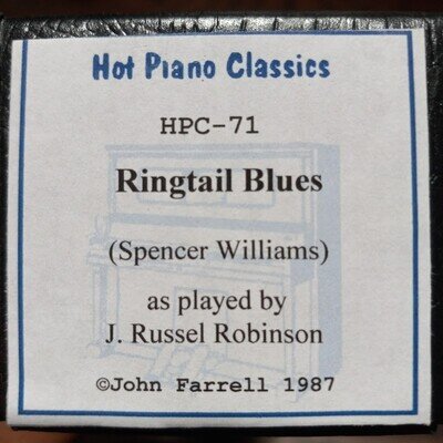 SPECIAL REISSUE Hot Piano Classics "Ringtail Blues" piano roll NEVER BEEN PLAYED