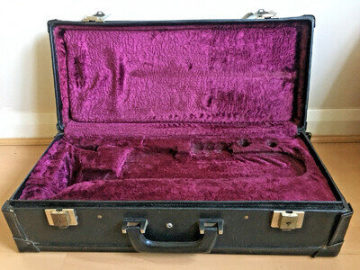 Vintage Trumpet Case Black Faux Leather Plush Interior 1960s/50s Square Corners