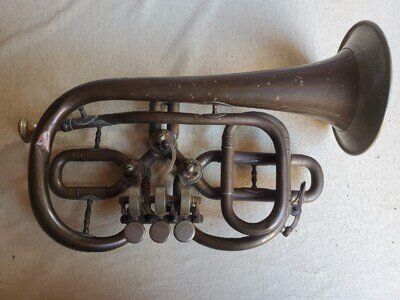 Nice extremely old trumpet or cornet w odd valve configuration! Collectors Item!