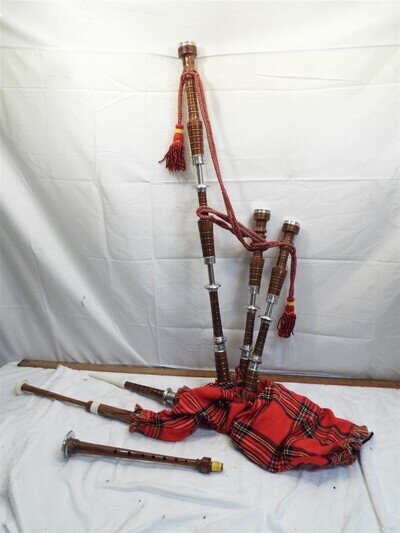 Highland Bagpipes Set Irish Scottish Instrument Wood Pipe Red Cover Bag Pipes