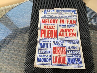 Vintage Theatre Poster Aston Hippodrome 5 November 1940’s