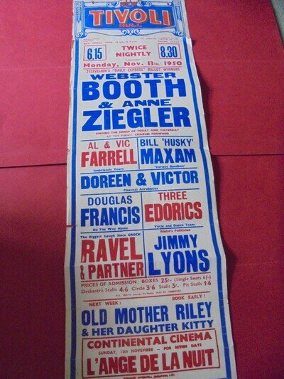 Rare Webster Booth Anne Ziegler Old Mother Riley 1950 UK Hull Theatre Poster