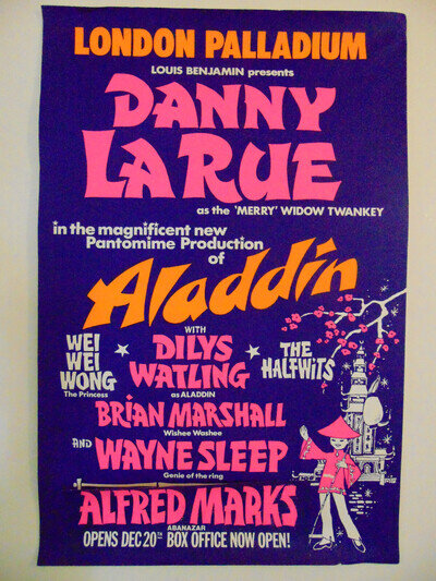 Aladdin London Palladium theatre poster (1978, Danny La Rue, Alfred Marks, etc)