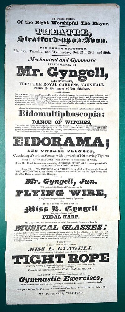 1817 Playbill Gyngell Illusionists Eidorama Automaton Puppets Stratford Theatre