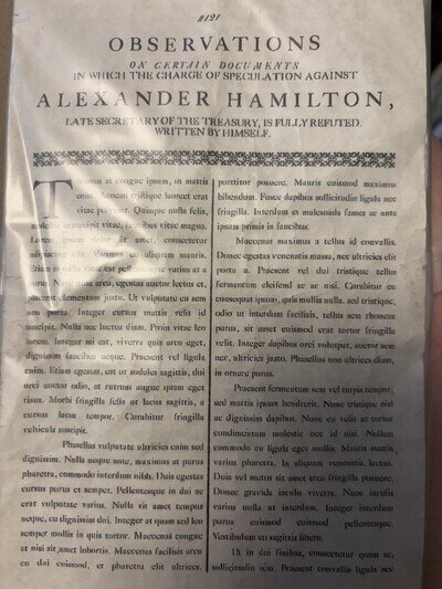 The Reynolds Pamphlet From Hamilton On Broadway That Was Used On Stage
