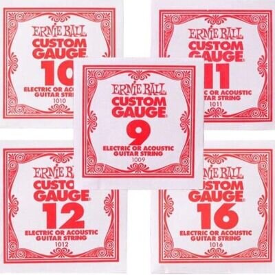 Ernie Ball Single Plain Steel & Nickel Wound Strings for Electric or Acoustic Gu