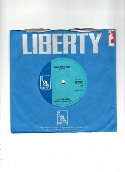 BRENTON WOOD - GIMME LITTLE SIGN. UK 1967 ORIG SOUL 7" & CO/SLEEVE. EX