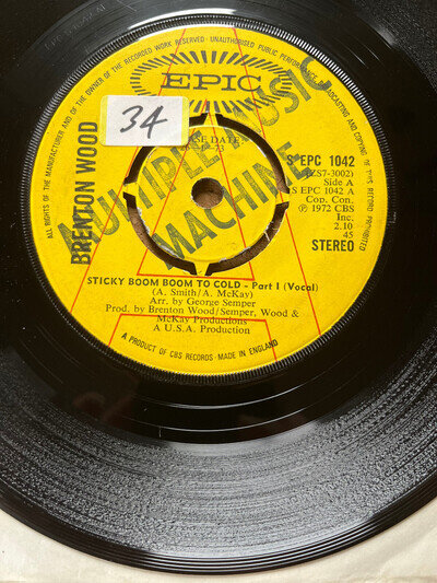 Brenton Wood ‎– Sticky Boom Boom To Cold 7" PROMO