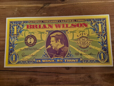 Brian Wilson Autograph "In Music We Trust" Dollar Bill- 2001 Love and Mercy Tour