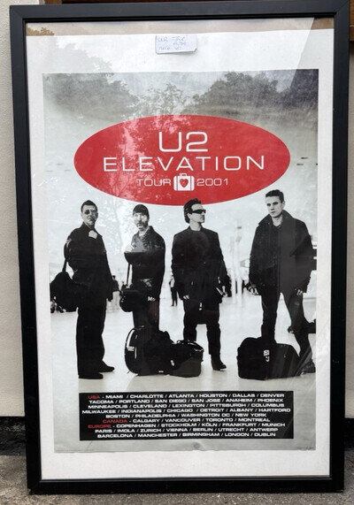 RARE U2 ELEVATION WORLD TOUR 2001 LARGE POSTER FRAMED DISPLAY 109.5CM X 74CM