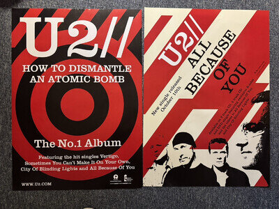 RARE ORIG 72x51cm RECORD STORE DBL SIDED WINDOW POSTER - U2 - .DISMANTLE. (2004