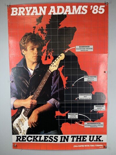 Bryan Adams Tina Turner Poster Original Promo Reckless in the UK Tour 1985