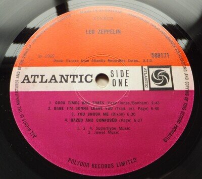 Led Zeppelin - I (1) // Orig UK Atlantic Plum '69 Turquoise LP Nice Copy